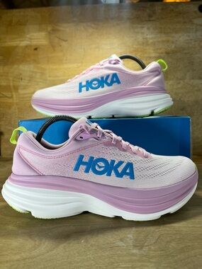 Hoka One One Bondi 8 REFLECTIVE Womens Size 10.5 Running Shoes Sneakers Pink